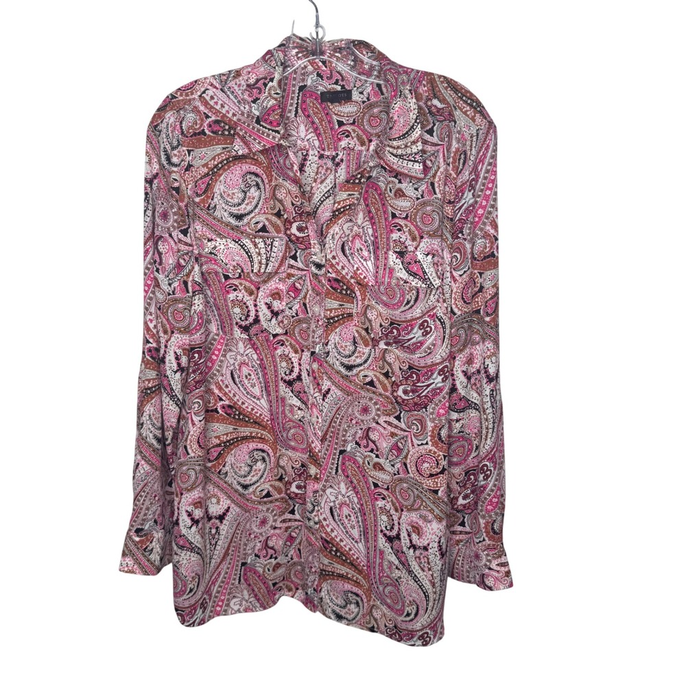 Talbots Womens L Long Sleeve Button Down Shirt Paisley Print Pink‎ Brown